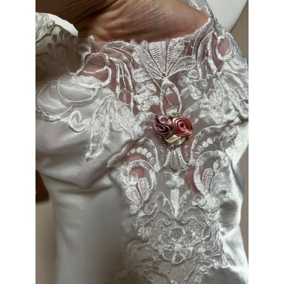 Vintage 80s White Satin Lace Slip Dress Medium fits Small - Picture 9 of 12